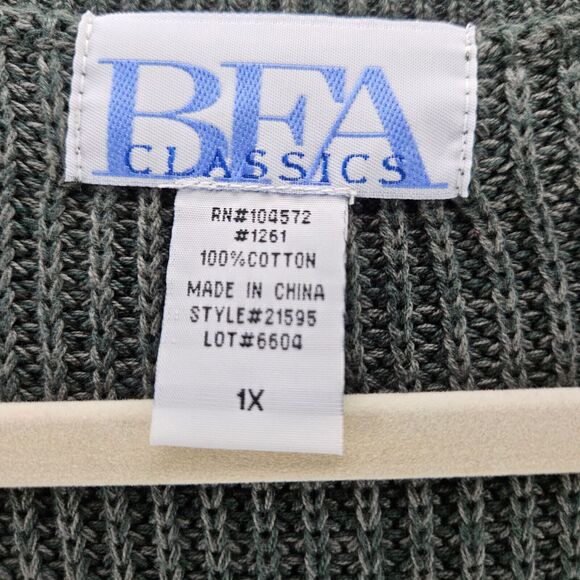 BFA Classics Womens Sweater Green Size 1X 100% Cotton Button Close Long Sleeve - Picture 7 of 12